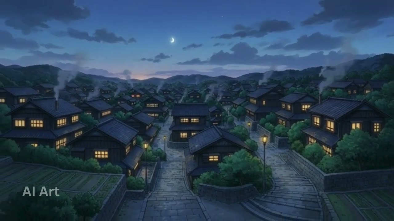 Dusk Over Quiet Homes 🌆 | Day 25 | AI Anime Small Town | Warm Evening Calm