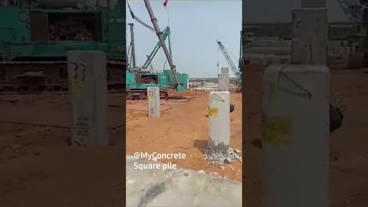 the process of erecting concrete foundation square pile piles in project #civilengineering #shorst