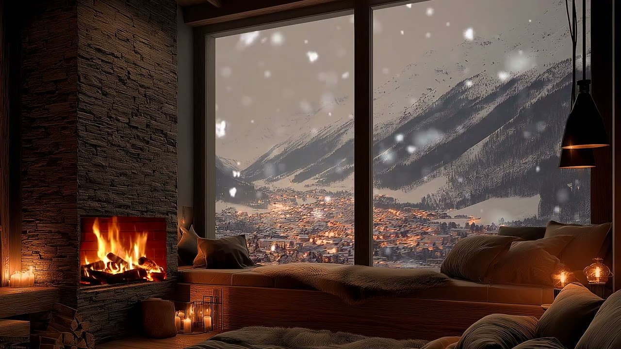 When Snow Sleeps ❄️ Fireplace Piano | Snowy Night Peace & Sleeping Winter Dreams
