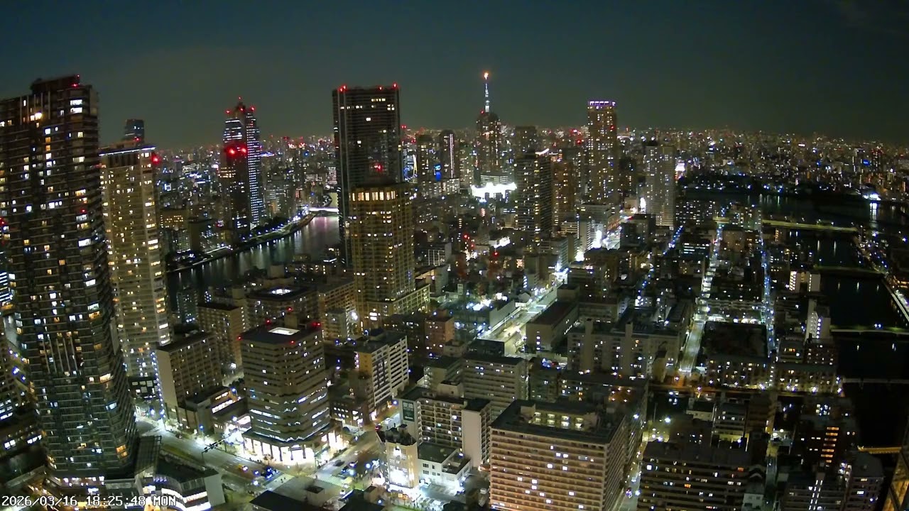 東京ライブカメラ 4K | スカイツリー＆隅田川 | 東東京の景色 | 2026-03-16