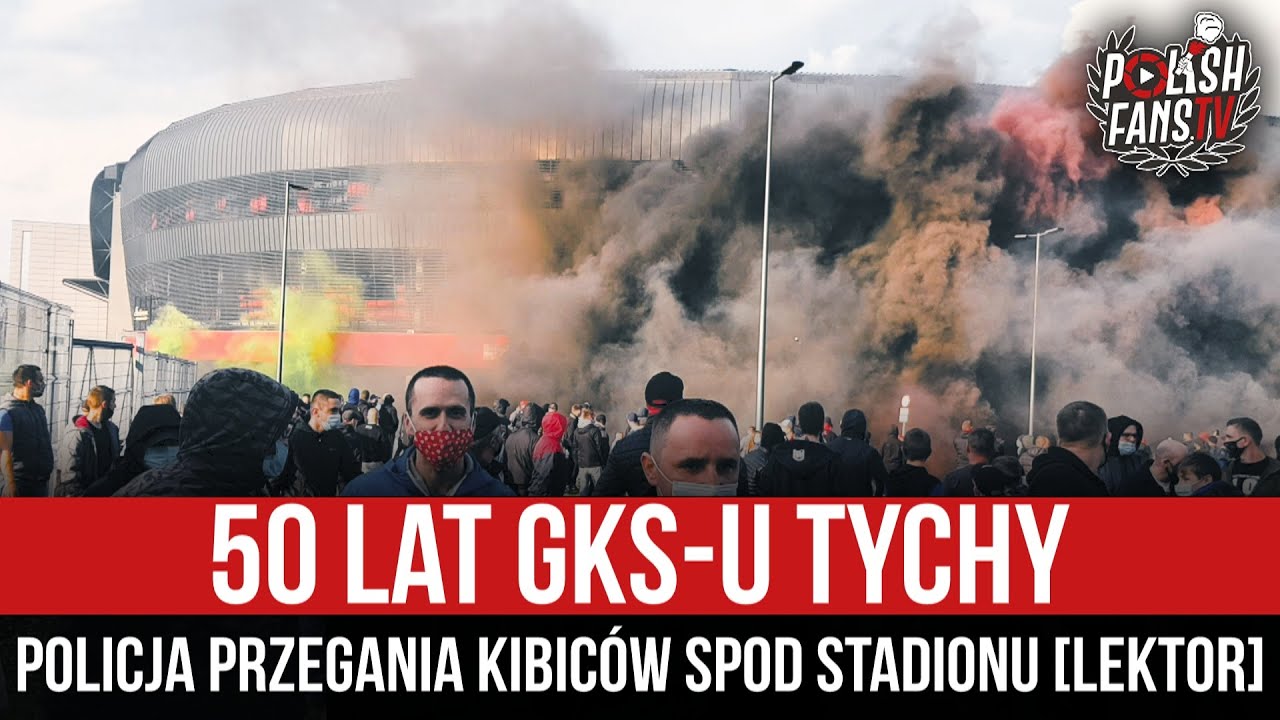50 lat GKS-u Tychy - policja przegania kibiców spod stadionu [LEKTOR] (20.04.2021 r.)
