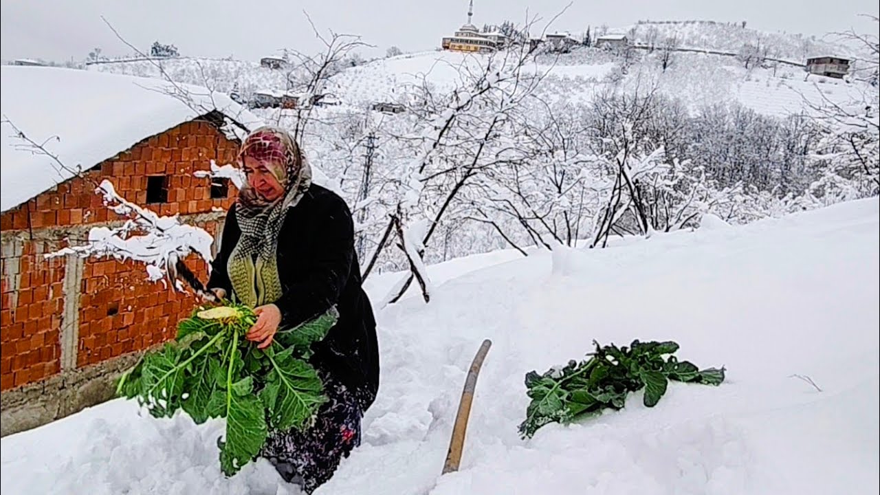 ❄️🥬 Kardan Mahsur Kaldık! Bahçeden Karalahana Alıp Karadeniz Usulü Gulyası Yaptım