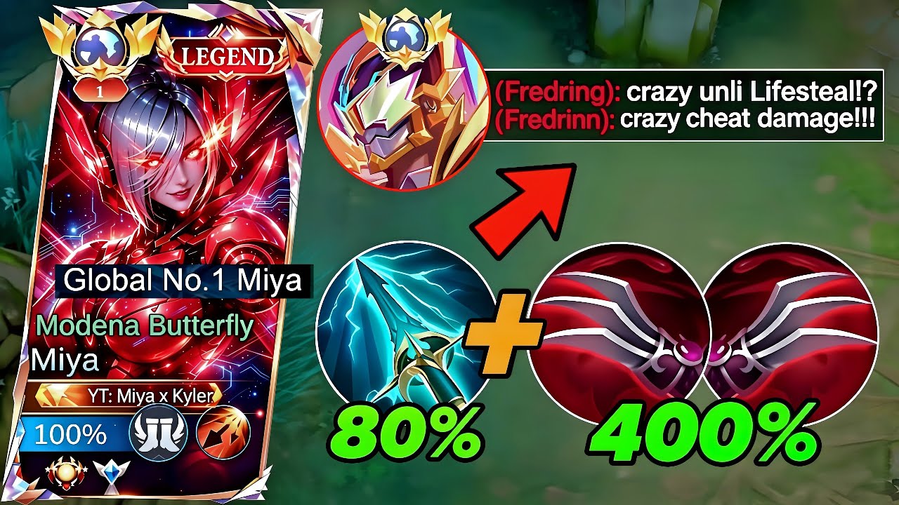 GLOBAL 1 MIYA WTF LIFESTEAL BUILD!! +400% LIFESTEAL HACK = UNLIMITED SAVAGE!?😱 Top 1 Global Miya! 
