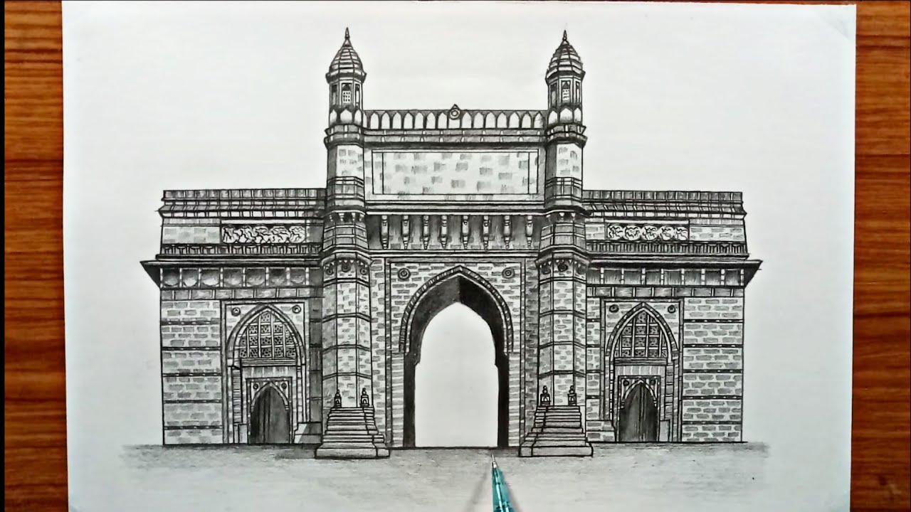 How to draw gateway of India easy and step by step | gateway of India pencil sketch drawing