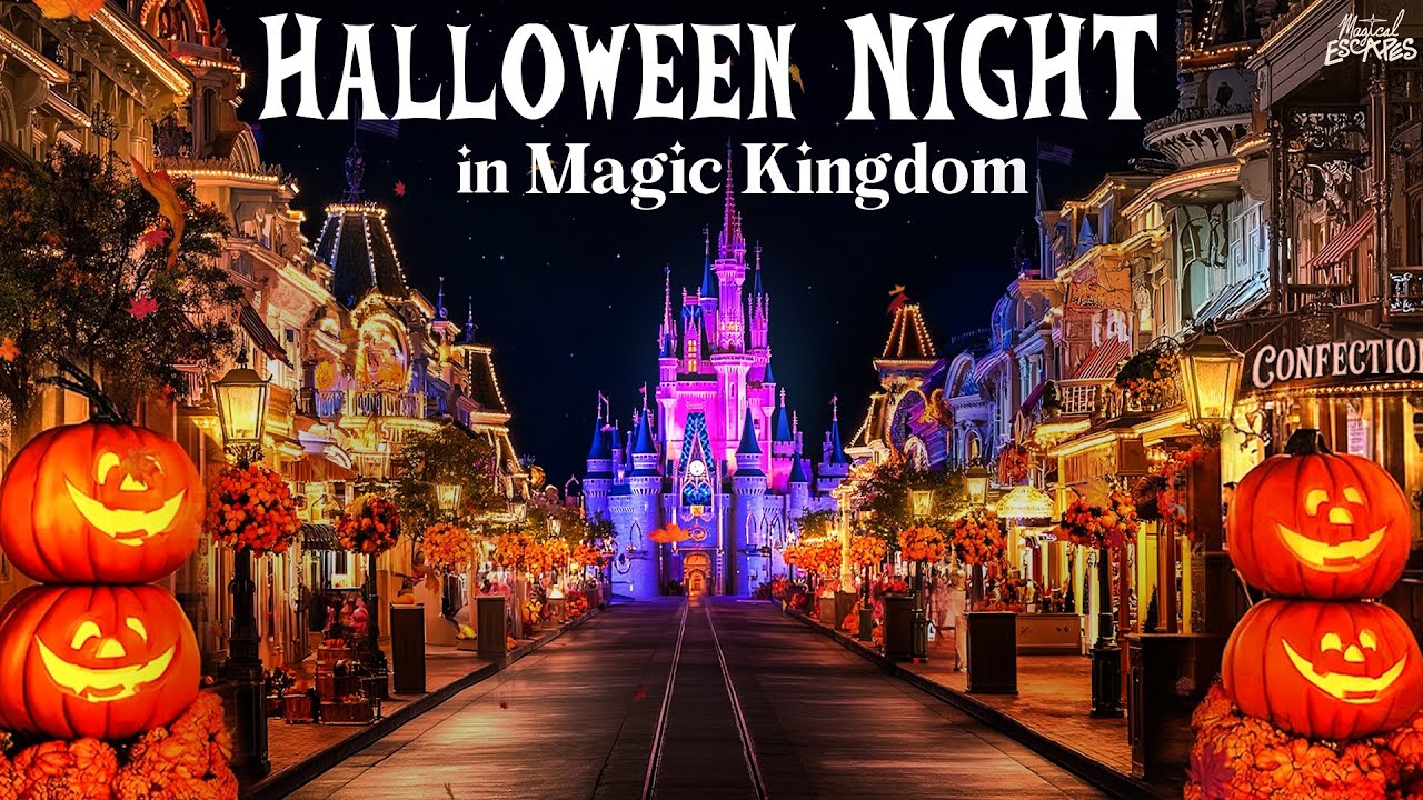 Magic Kingdom Halloween Night 🎃 | Main Street USA Disney Ambience & Music