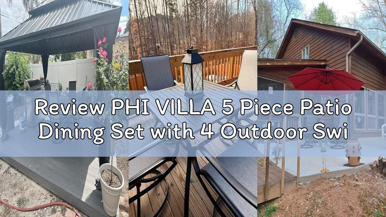 Review PHI VILLA 5 Piece Patio Dining Set with 4 Outdoor Swivel Dining Chairs & 1 Large Round Dining