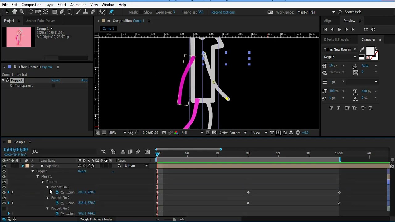 Học motion graphic với after effect: Diễn hoạt nhận vật bằng Puppet Pin Tool #33