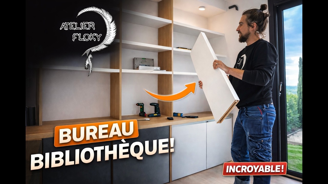 Un Bureau / Bibliothèque (blanc et chêne) ... vraiment très sympa !
