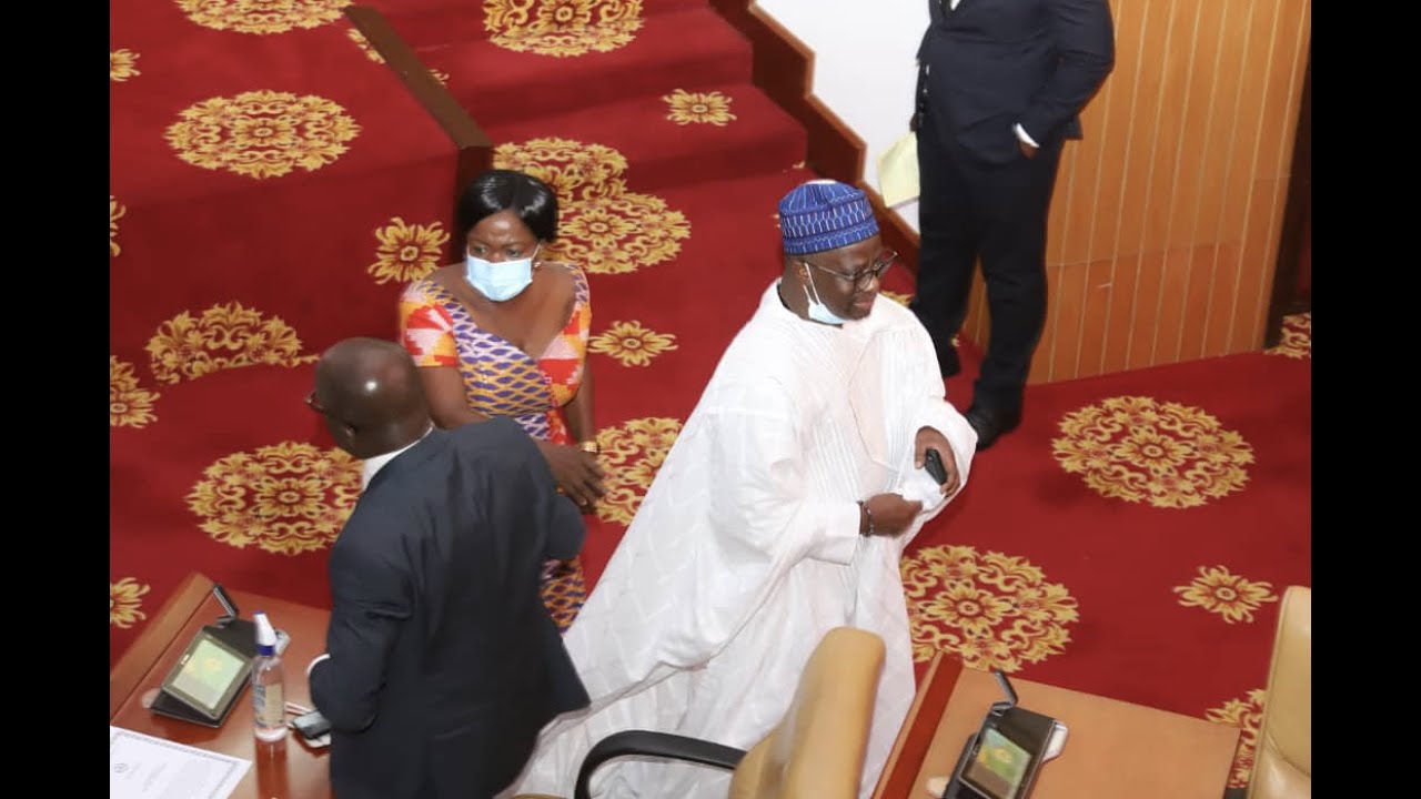 NDC MPs hoot at the Hohoe MP elect, Mr Peter John Amewu in parliament