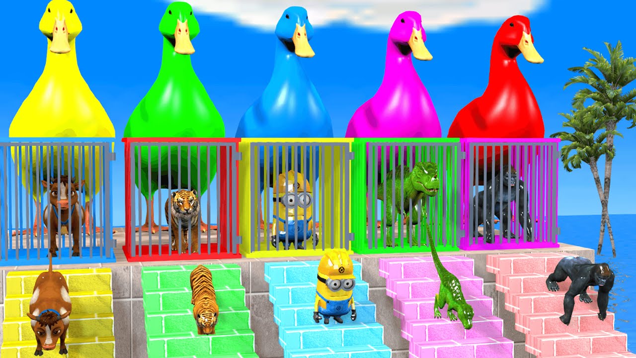 Long Slide Game With Cow Elephant Gorilla Hippopotamus Tiger 3d Animal Game Funny 3d Animals
