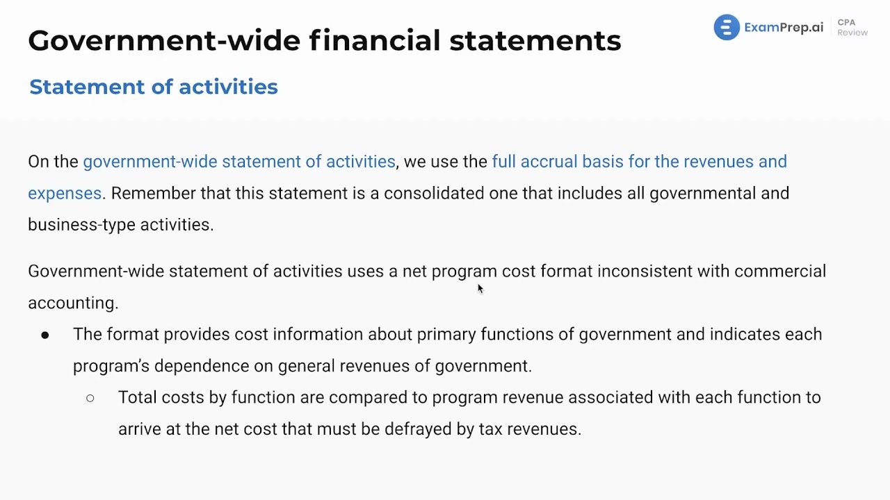 Government Statement of Activities - FAR Exam Prep