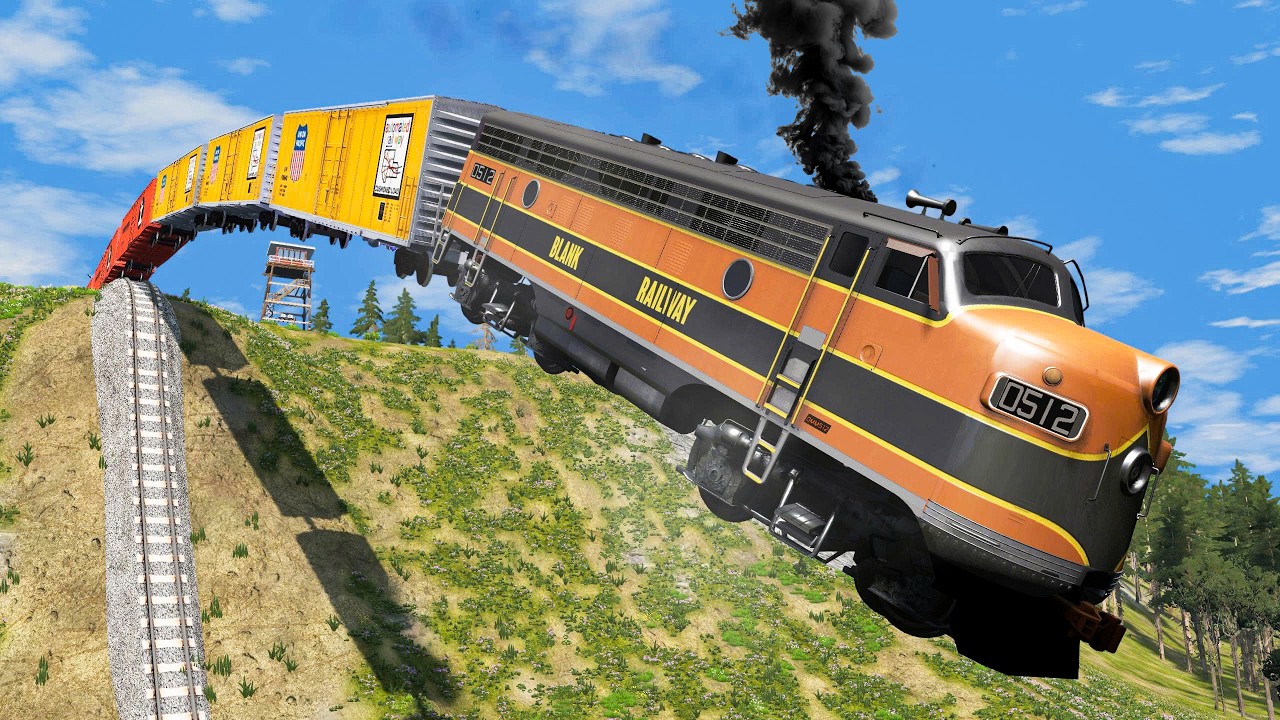 Train vs Steep Slope #8 and Cars & Rails - BeamNG.Drive