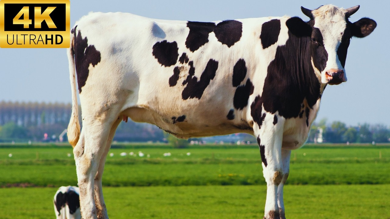 4K Black and white Cows | Holstein Cows Grazing in the field | Cow video with relaxing music