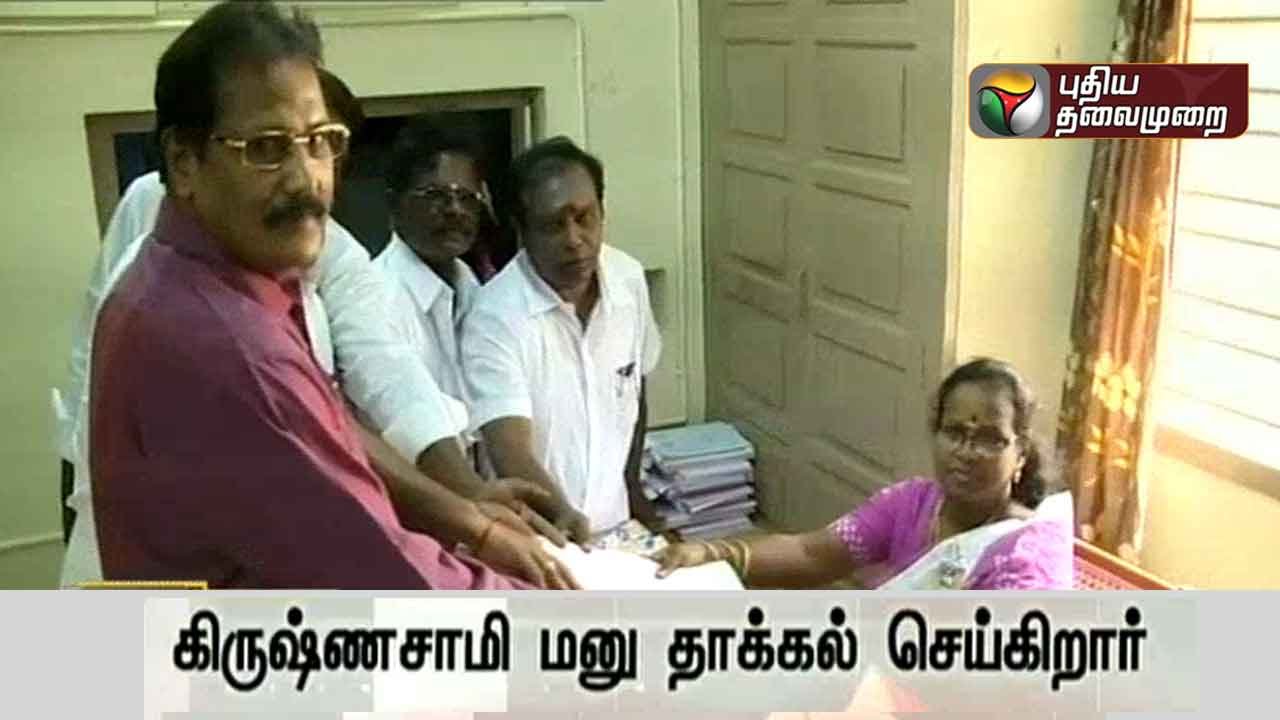 Krishnaswamy, leader of Puthiya Thamizhagam Katchi filing his nomination at Ottappidaram