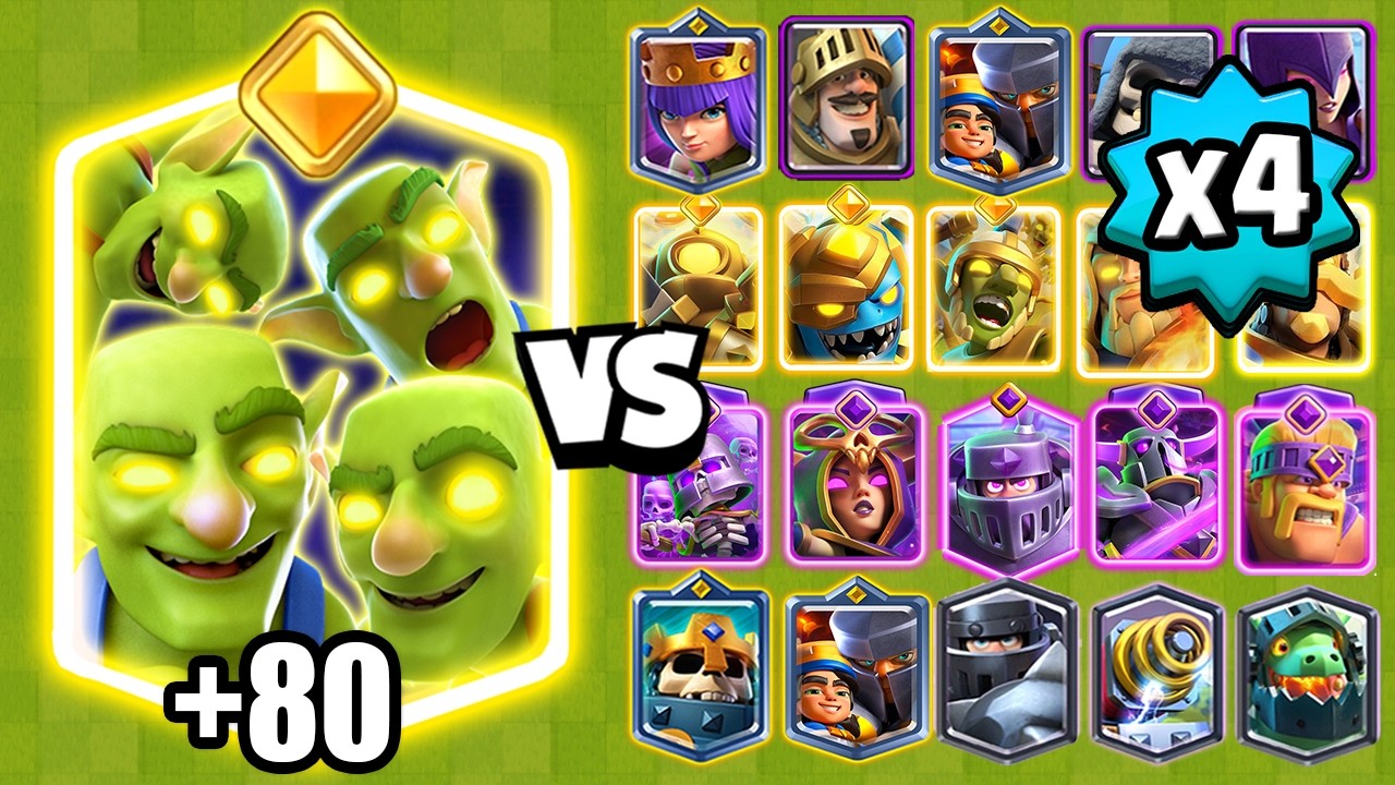 +70 DUENDES vs TODAS LAS CARTAS x4 | Clash Royale