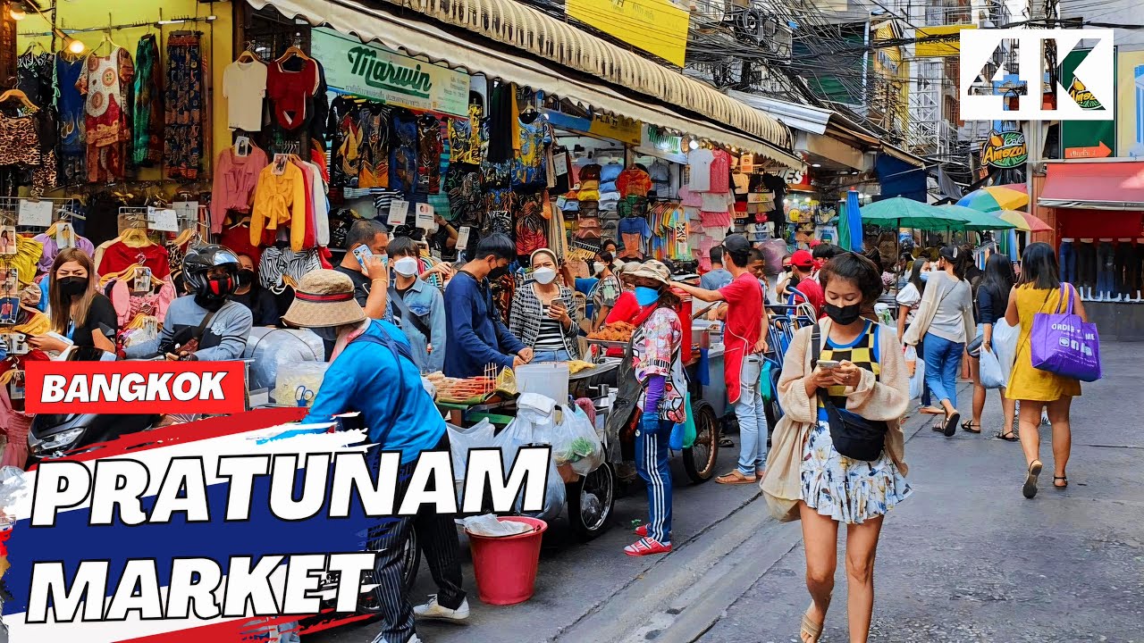 [4K] Pratunam Market Bangkok 🇹🇭 Walking Tour (ASMR - Binaural City Sounds)
