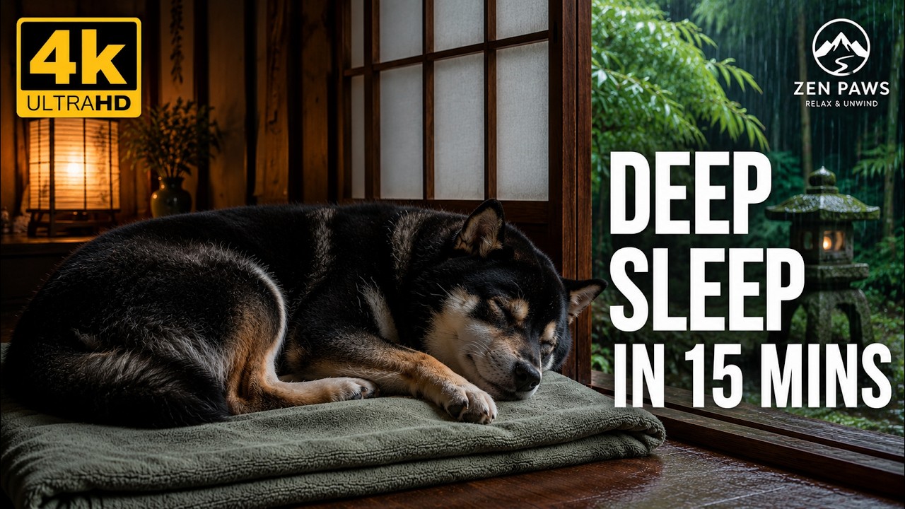 Shiba Inu Sleeps to Gentle Rain ASMR ☔ 15 Min Deep Sleep (No Talking)