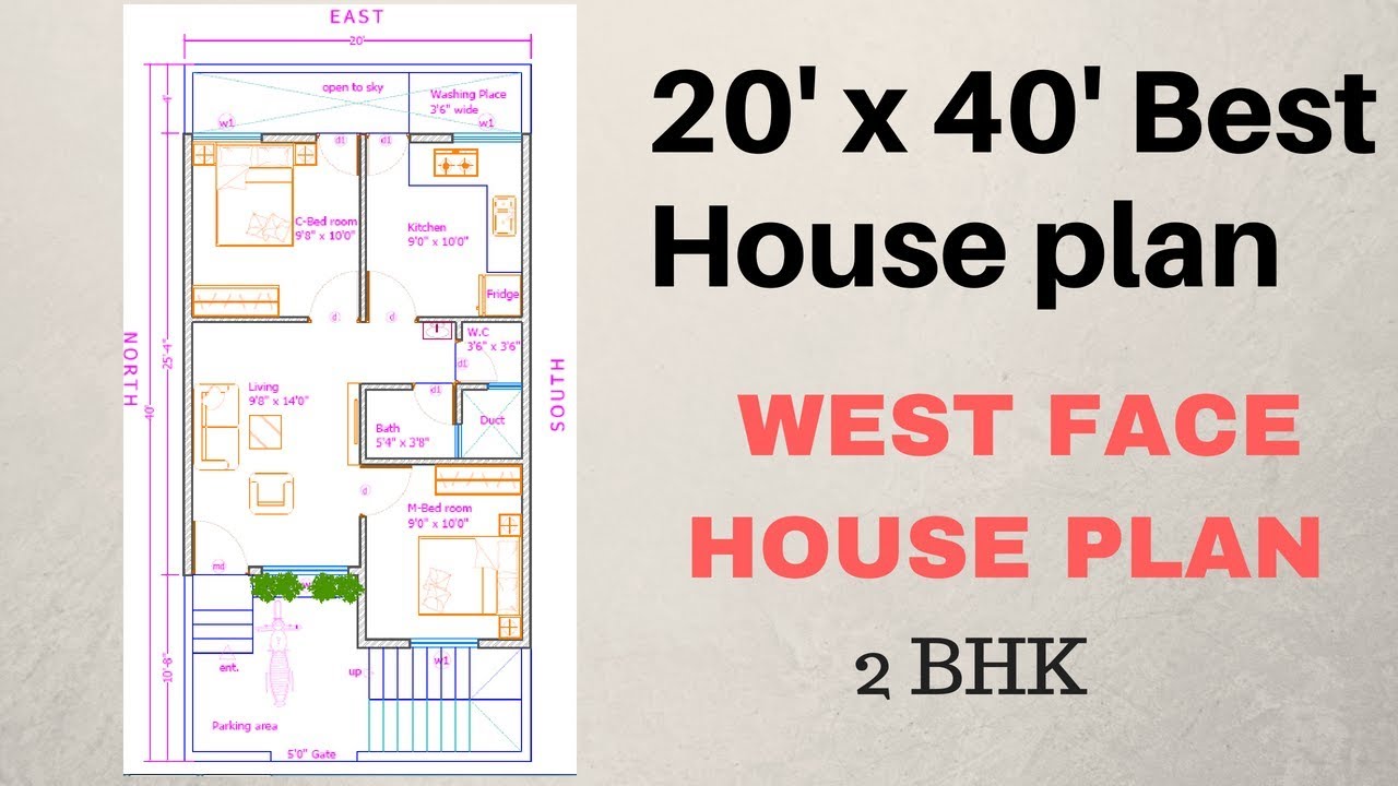 20' x 40' 2BHK Plan ( West Face )  Explain in Hindi