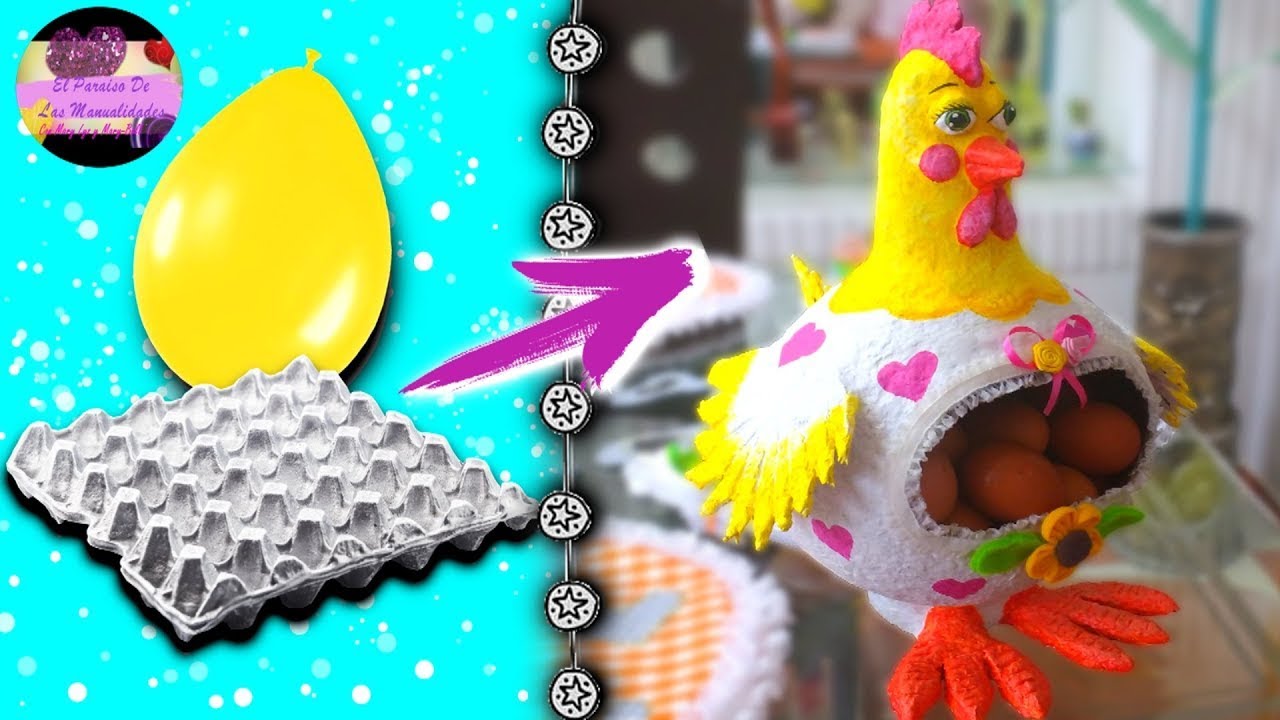 Gallina guarda o porta huevos con un globo y masa con cartón de huevo | Galería de Creatividad