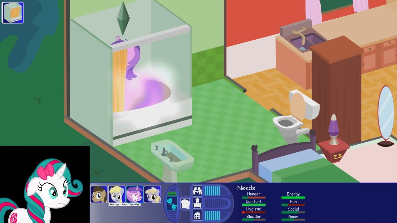 Пинки Роуз играет в игру MLP Sims.
