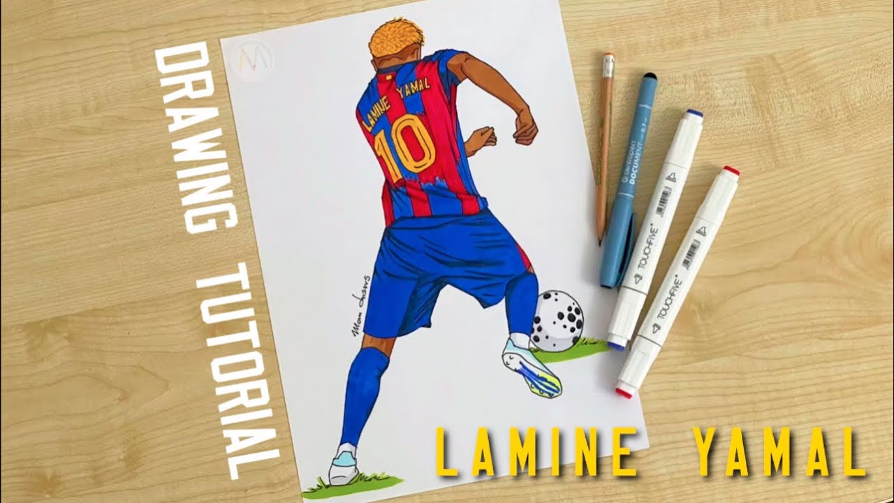 How to draw Lamine Yamal dribbling / How to draw football player Lamine Yamal