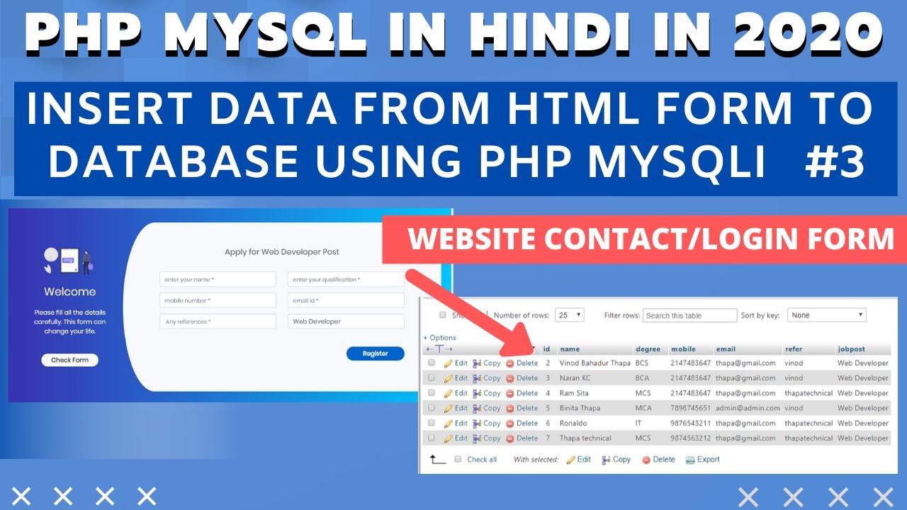 How to Insert Data in Database using PHP MySQL in Hindi | PHP MySQLi Tutorial in Hindi #54