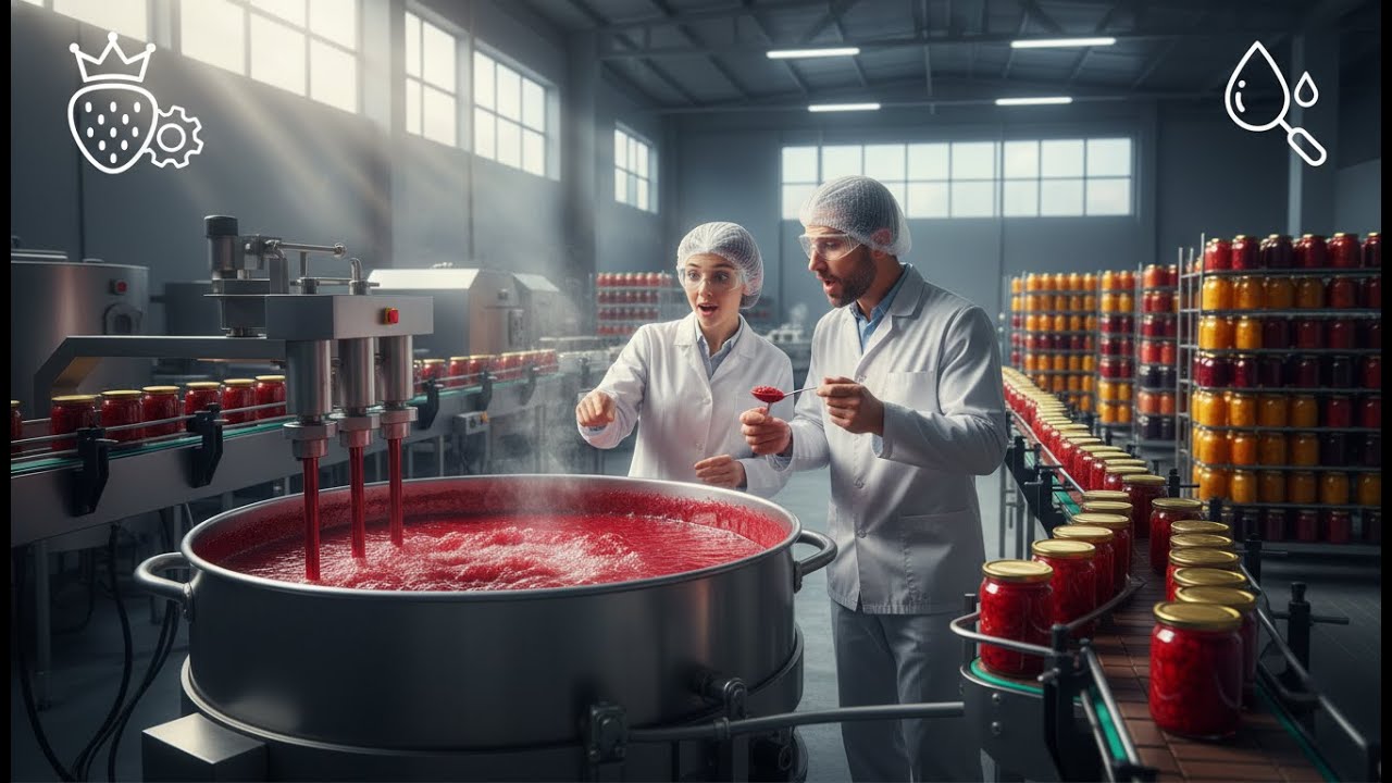 How Jam Is Made | Industrial Cooking, Hot Filling & Pasteurization (No Voiceover ASMR)