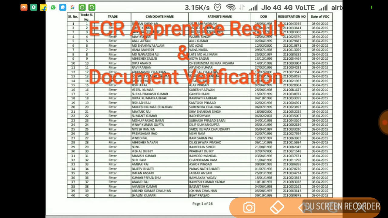 ECR apprentice document verification and result