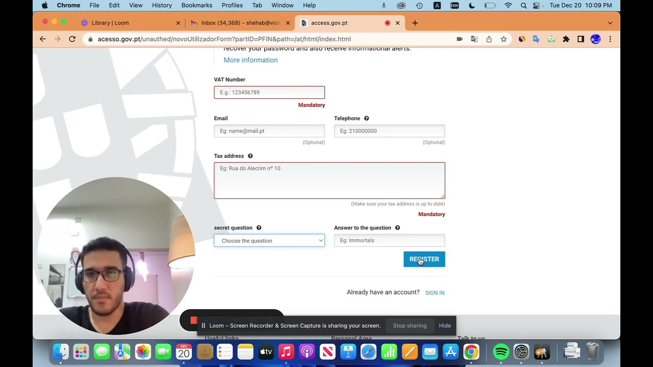 كيف تحصل علي الرقم السري لدخول بوابة الضرائب البرتغالية