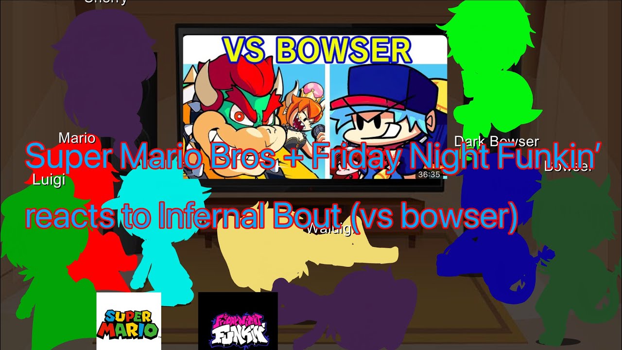 Super Mario Bros + Friday Night Funkin&rsquo; reacts to Infernal Bout (Vs bowser) Easter Special!