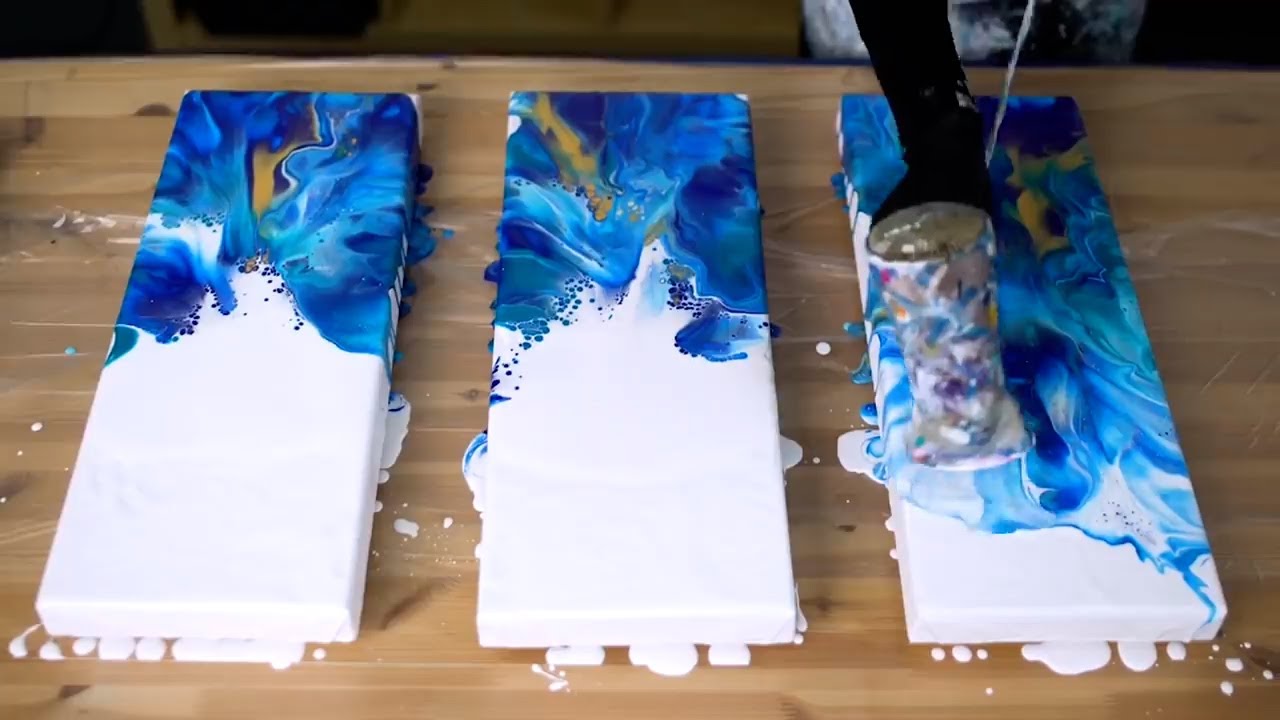 Ocean Crush - 7 Acrylic Pour Paintings / Brilliant Blue Fluid Art