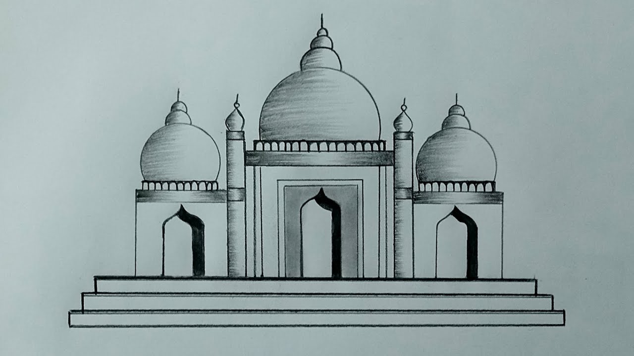 How to draw mosque with pencil shading/mosjid drawing easy/easy mosjid drawing/মসজিদ আঁকা সহজ কৌশল 