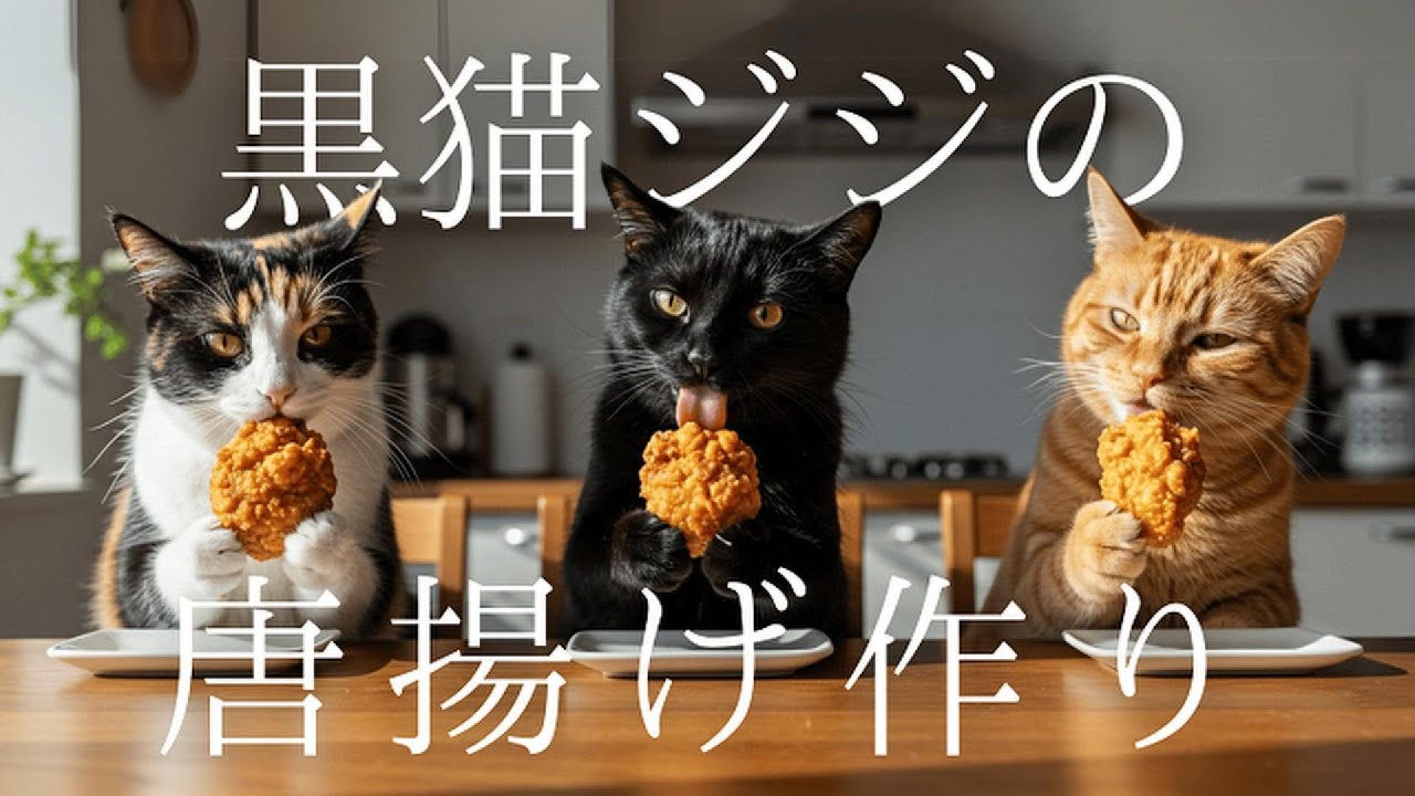 黒猫ジジの唐揚げ作り🐾