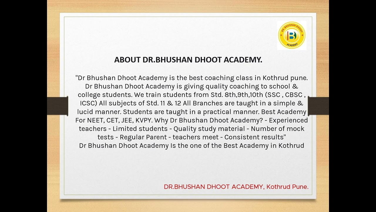Dr  Bhushan Dhoot Academy