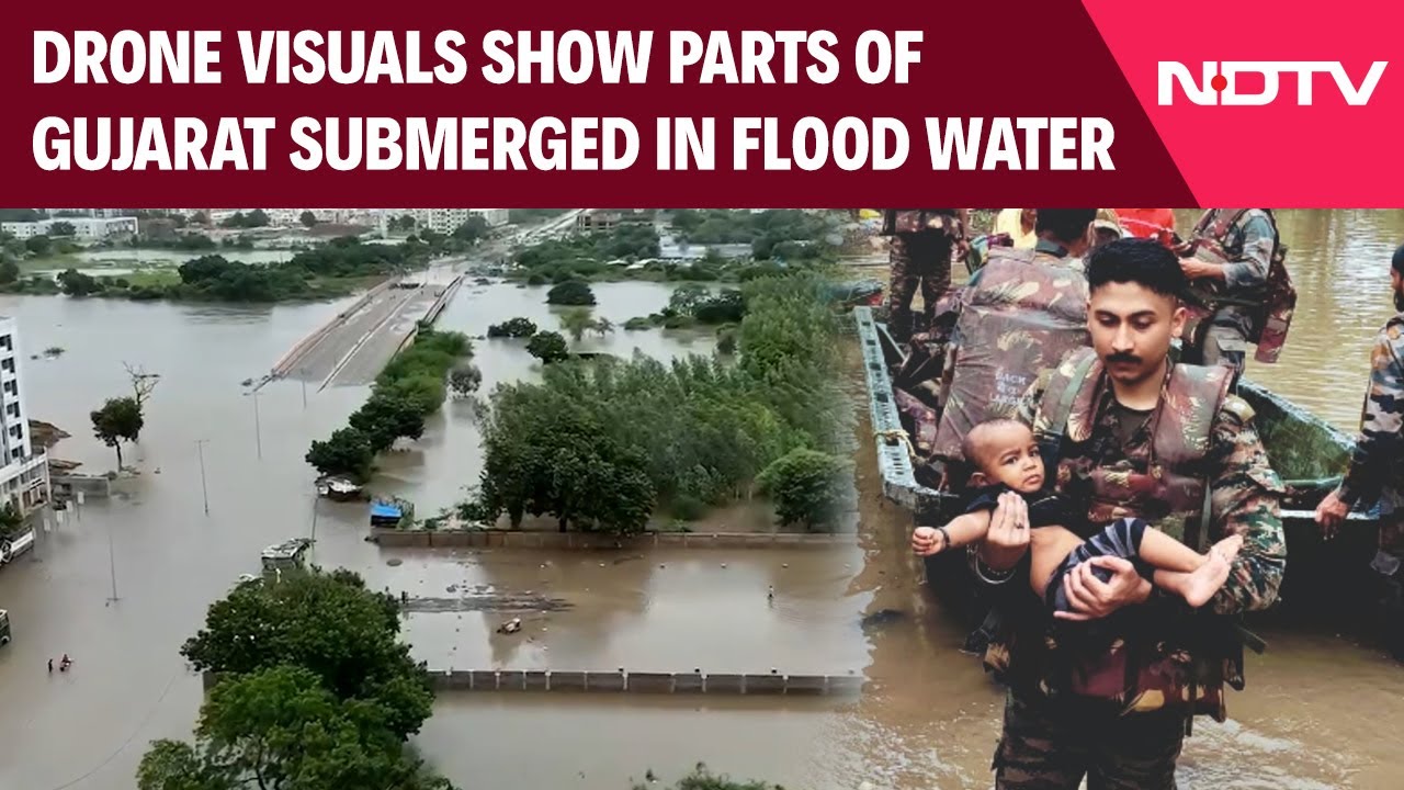 Gujarat Rain News | Drone Visuals Show Parts Of Gujarat Submerged In Flood Water