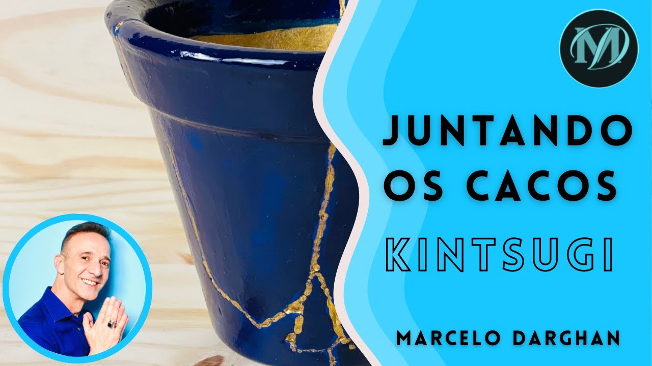 Uma recriação do Kintsugi, arte milenar oriental , com um vaso de barro e cola branca