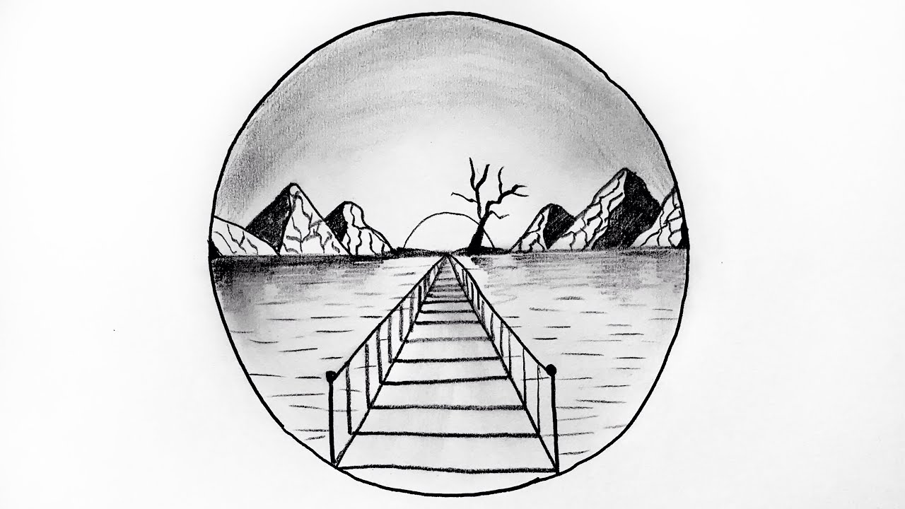 Kolay Karakalem Manzara Çizimi Nasıl Yapılır - How to Draw Pencil Sketch Landscape Scenery Easy