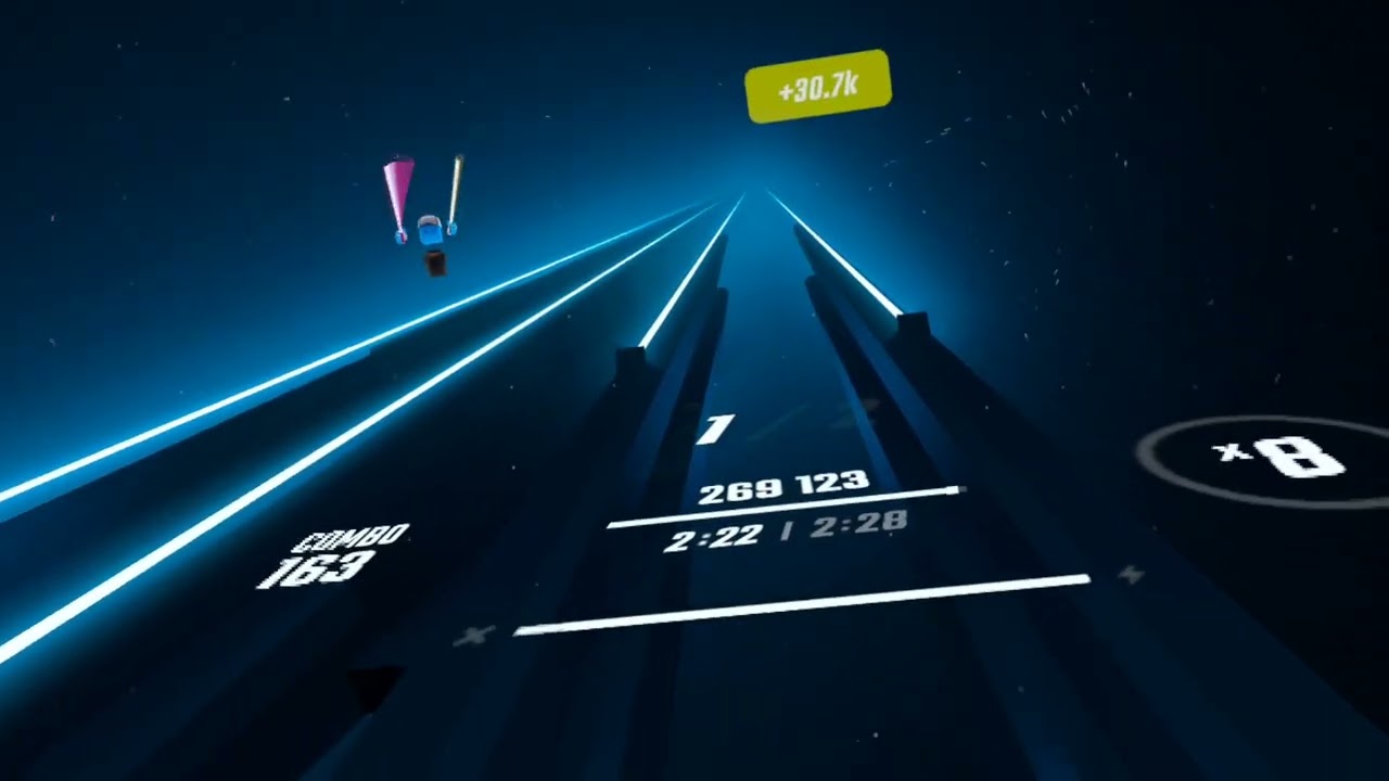 Playing beat saber with my friend
