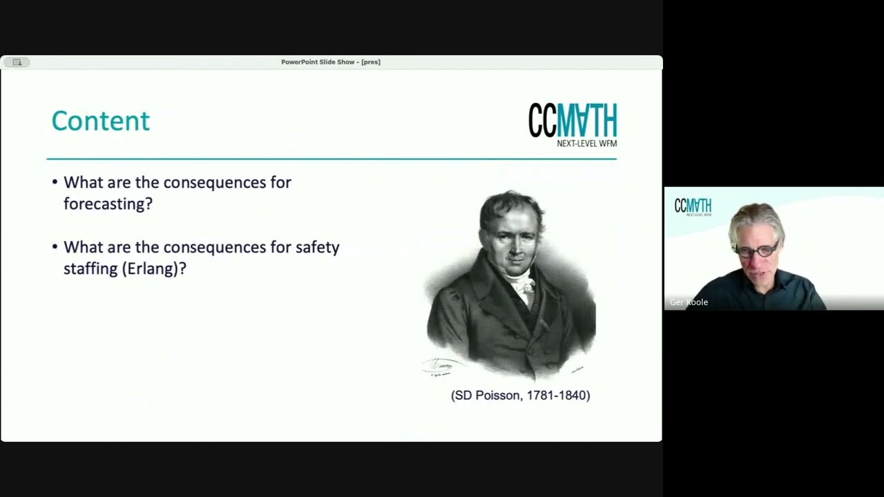 Webinar 'Short-Term Poisson Noise and its Impact on Workforce Management' by Ger Koole, PhD - CCmath