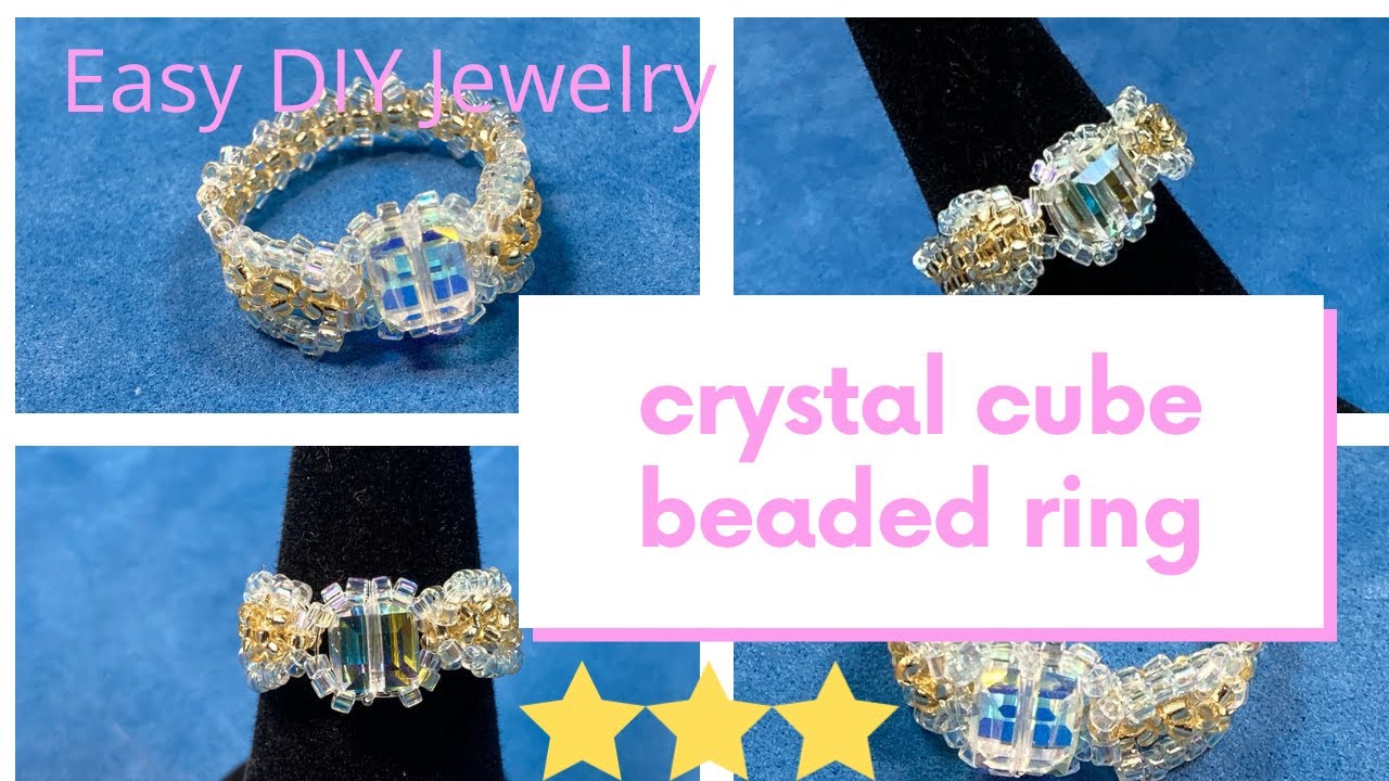 Easy DIY Jewelry: Crystal Cube Beaded Ring / Beading Ring / Beaded Ribbon Ring