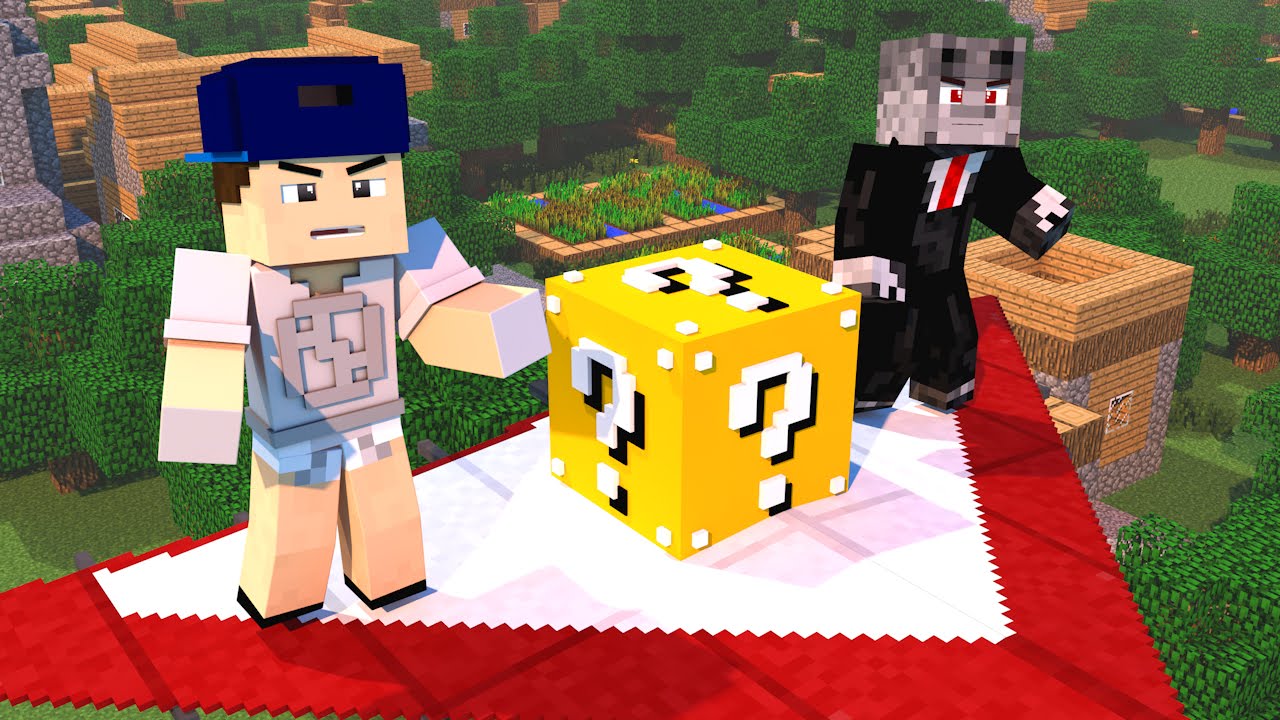 Minecraft : Troca da sorte em DUPLA #1 - Minigame Lucky Block PVP