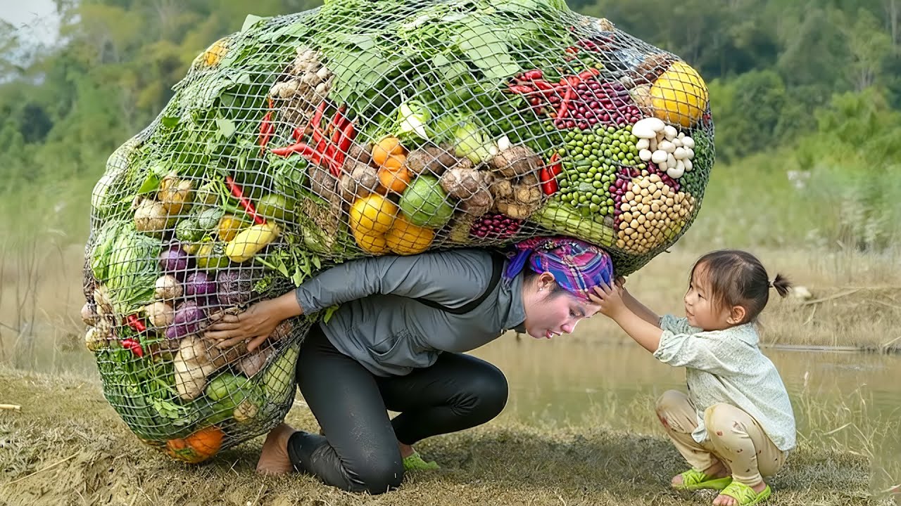 DIA COMPLETO: Cosechar verduras, pescar peces de río y cocinar con mis hijos.