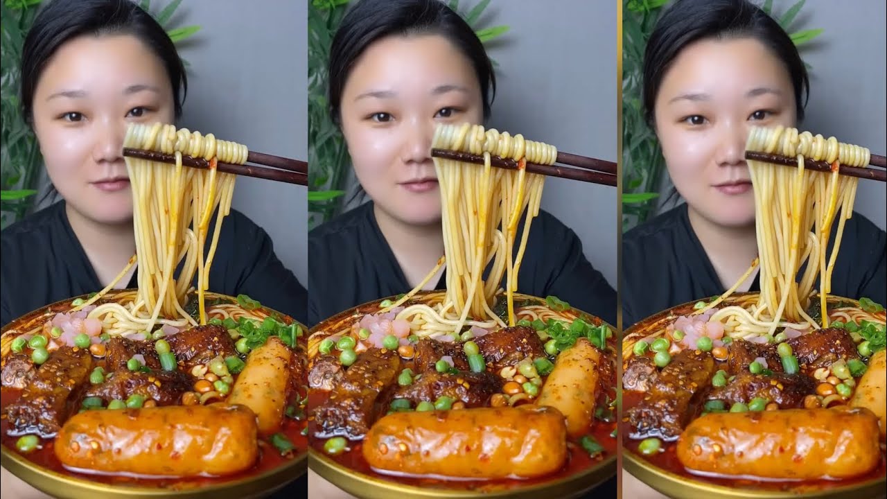 Yummy #40 ,Chinese mukbang, huge Spicy Noodles feast! 🍜 & Dumpling Soup 🍲😋.