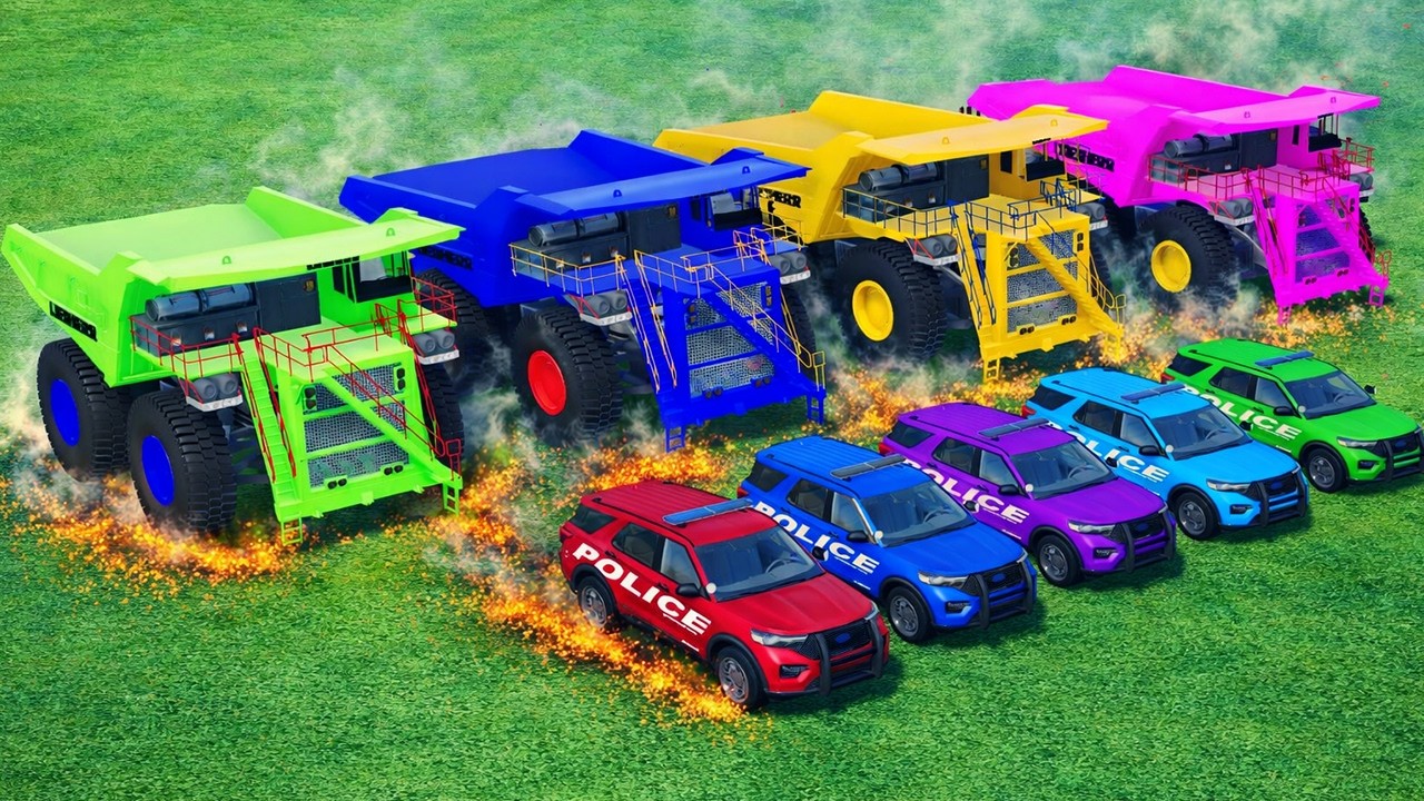 MAGIC COLOR GARAGE – TRANSPORTING POLICE CARS,COLORFUL CARS WITH TRUCK - Farming Simulator 22