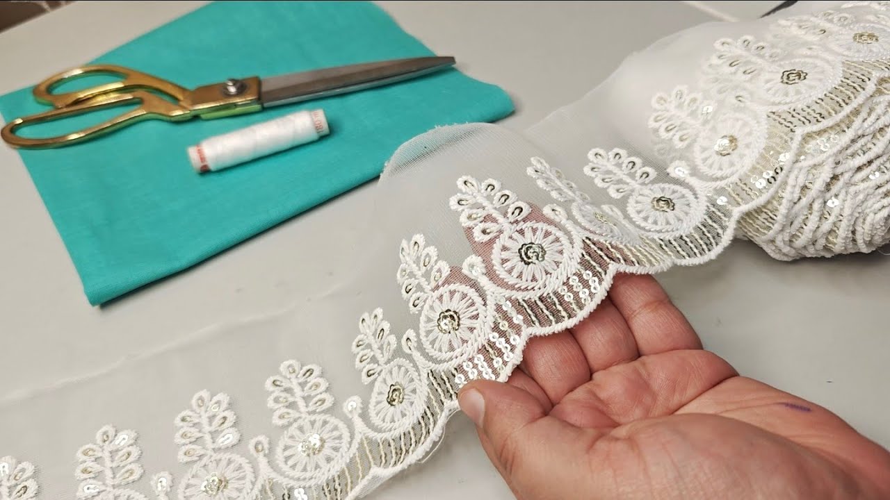 Создайте красивый дизайн курти с помощью белого кружева с пайетками / Элегантный и простой дизайн...