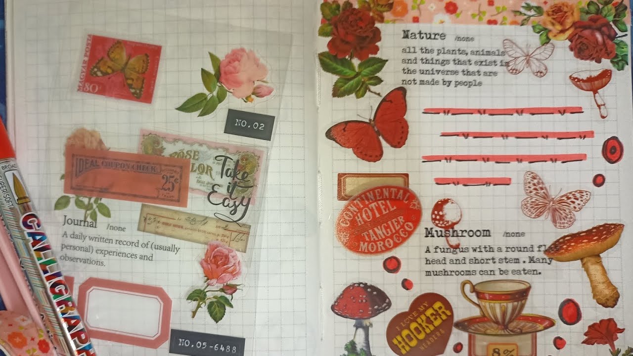 Let's make Red Themed Narrative Poetry Journal ideas.#kawaii #diy #stickers #asmr #creative #journal