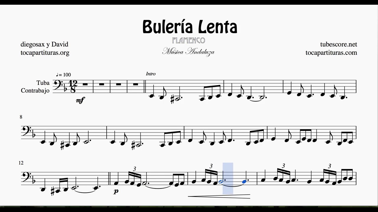 Buleria Lenta Sheet Music for Tuba and Contrabass (Bass Clef) de Tuba y Contrabajo
