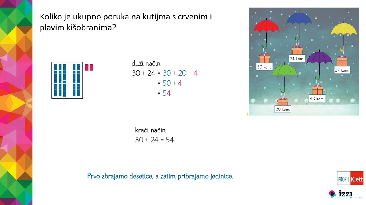 Profil Klett VIDEOLEKCIJE: Zbrajanje 30 + 24 - 2. razred