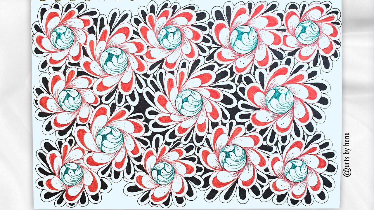 Draw With Me 🌸 Easy floral pattern _Step by step 🌸 Floral zentangle pattern