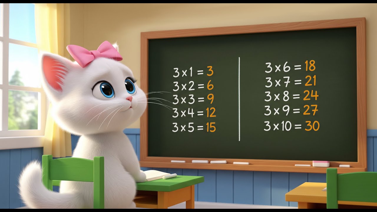 3'ler Çarpım Tablosu, Karbeyaz Kedi'nin İmtihanı - Üç kere bir, üç! 3x1=3